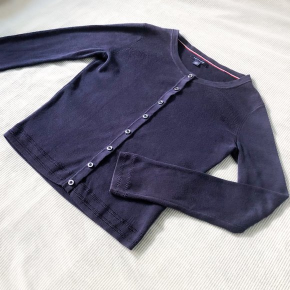TOMMY HILFIGER Navy Crew Neck Cardigan - Picture 1 of 3